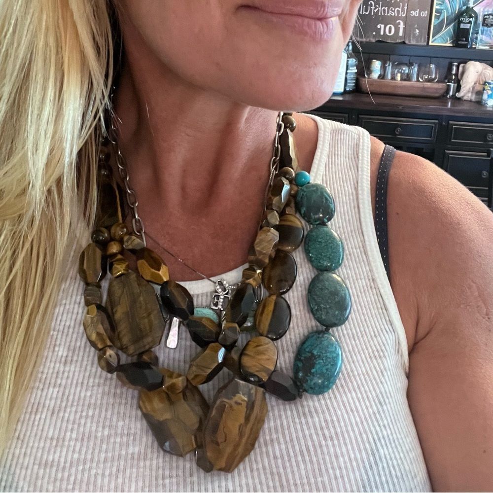 QVC Viktoria Hayman 925 Tiger Eye & Turquoise Necklace $675